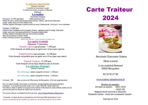 Carte Traiteur 2024 Traiteur Jehan Leconte Bricquebec