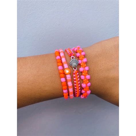 Pulseiras praianas rosa bebê laranja neon mix kit de pulseiras macramê