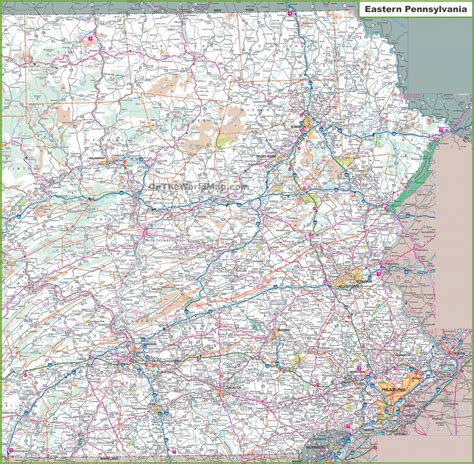 Large Detailed Tourist Map Of Pennsylvania With Cities And Towns ...