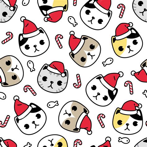 Premium Vector Cat Kitten Seamless Pattern Christmas Santa Claus