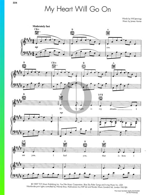 Celine Dion My Heart Will Go On Love Theme From Titanic Sheet Music