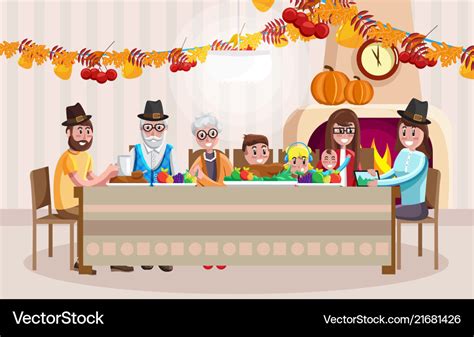 Cartoon family celebrating thanksgiving day Vector Image