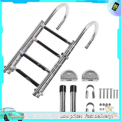 Haijiemall 4 Steps Folding Boat Ladder 316 Stainless Steel Prevent Slip