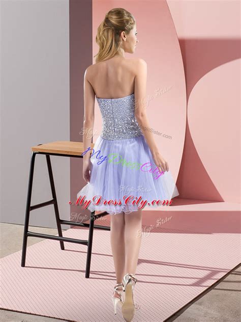 Lavender Hoco Dress Prom And Party With Beading Sweetheart Sleeveless