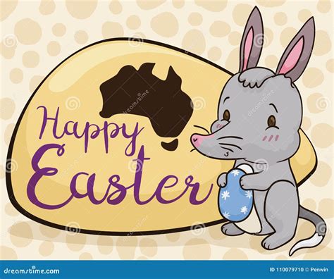 Cute Bilby Holding A Decorated Egg Celebrating The Australian Easter