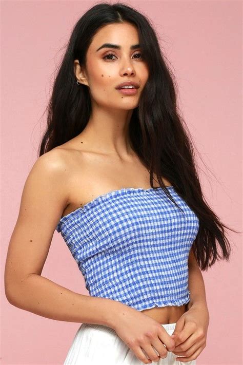 Cute To Boot Light Blue Gingham Tube Top Tube Top Outfits Light Blue