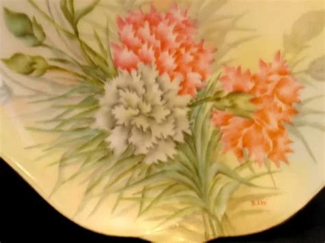 Antique German Porcelain Plate Hand Painted CARNATIONS Floral Ruby Lane