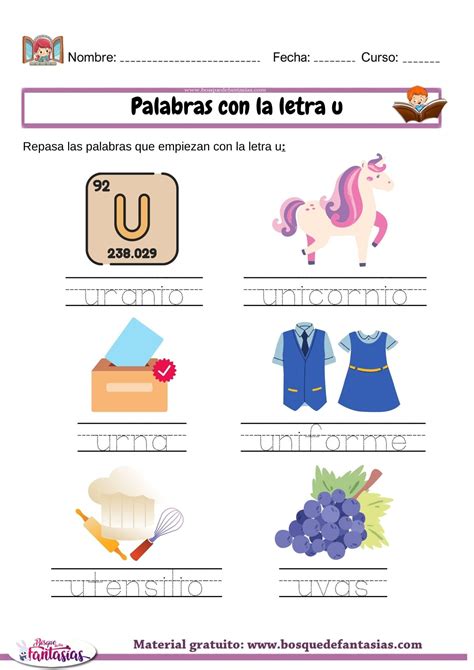 Palabras con la letra U Actividades y ejemplos para niños