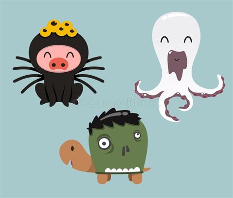 Halloween Animals in Cartoon Costumes Stock Illustration - Illustration of costume, cute: 86914320