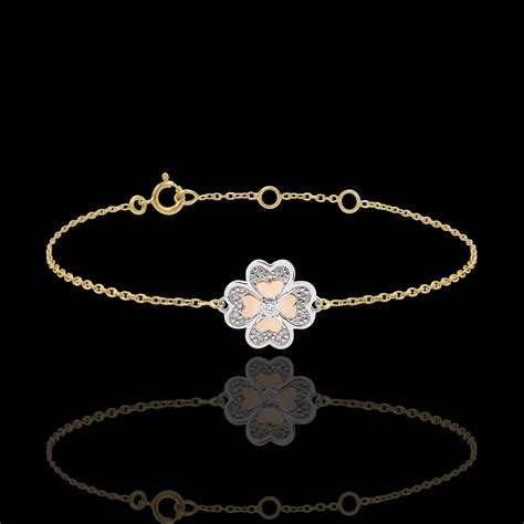 Bracelet Solitaire Fraicheur Trèfle Étincelant 3 ors et diamants