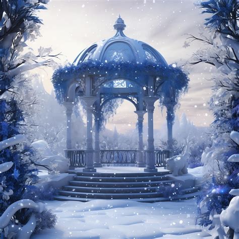 Premium Photo | Beautiful Snowy Garden Party blue ice winter fairytale ...