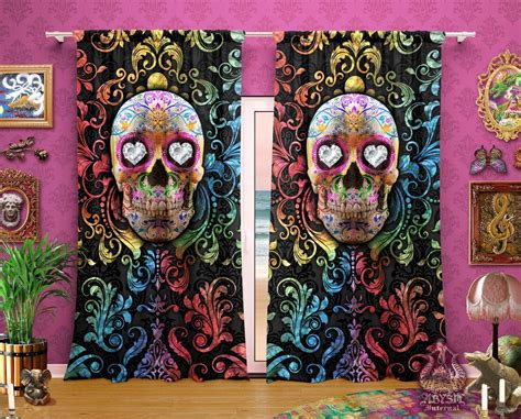 Sugar Skull Curtains 50x84 Printed Window Panels Day Of The Dead Dia De Los Muertos Mexican