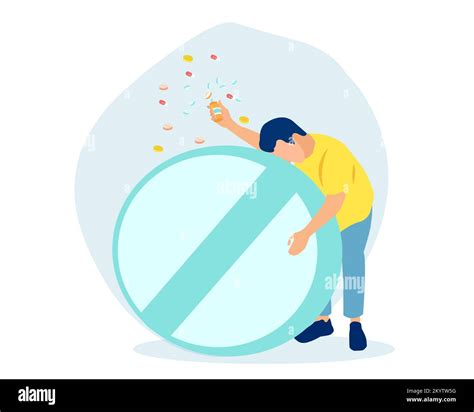Vector Of A Sick Sad Man In Depression Hugging A Pill Concept Of Drug