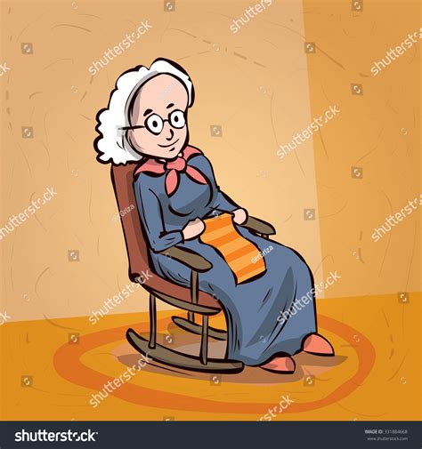 Elderly Woman Sitting Rocking Chair Knits Stock Vector Royalty Free