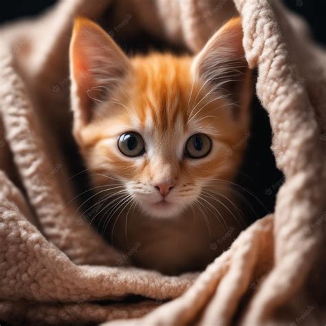 Premium AI Image | Orange kitten in blanket with dark background