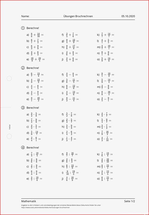 Angepasst Arbeitsblatt Bruchrechnung Pdf F R Kostenlose