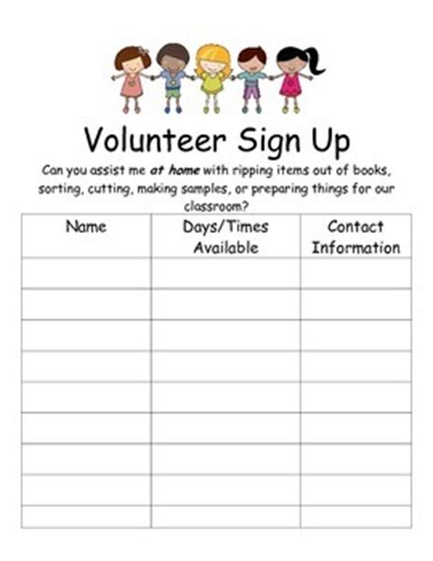 Parent Volunteer Sign Up Sheet Template | DocTemplates