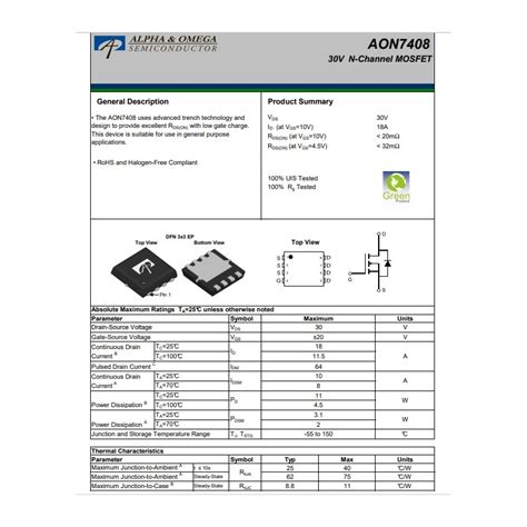 Aon L Aon Qfn Chipset Mosfet Canal N V