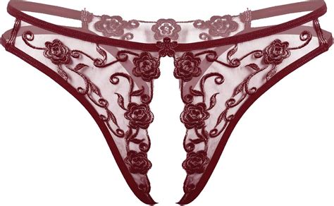 Feeshow Damen Sexy Spitze Slips T Back Strings Tangas Crotchless