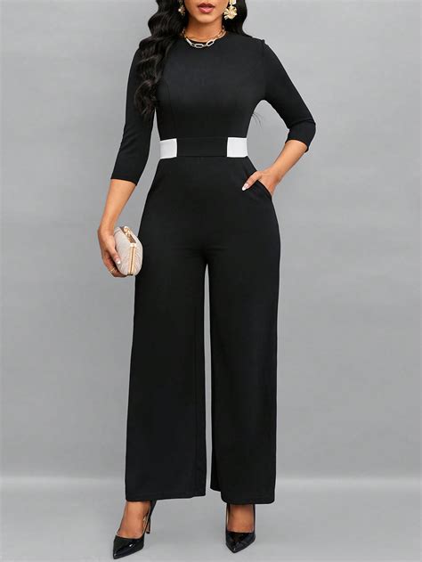 Shein Lady Contrast Panel Slant Pocket Wide Leg Jumpsuit Shein Uk