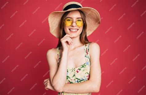 Premium Photo Excited And Happy Beautiful Lovely Young Woman In Sunglasses Dress And Summer