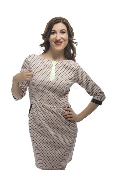 Portrait Of Happy Laughing Caucasian Brunette Girl In Long Dress With