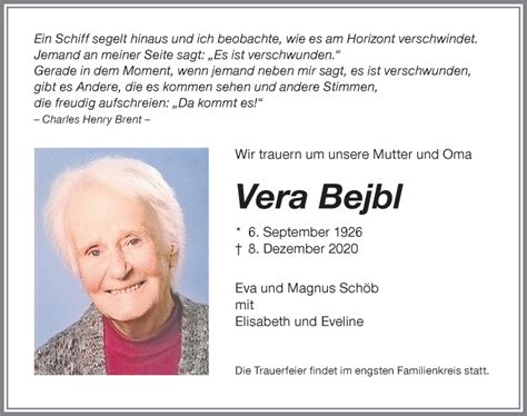 Traueranzeigen Von Vera Bejbl Augsburger Allgemeine Zeitung