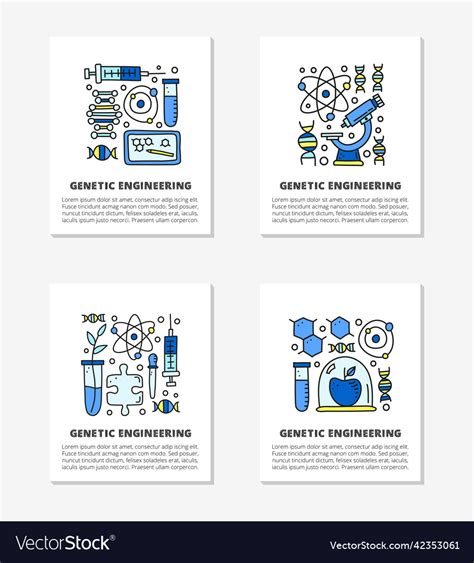 Cards With Doodle Genetic Engineering Icons Vector Image