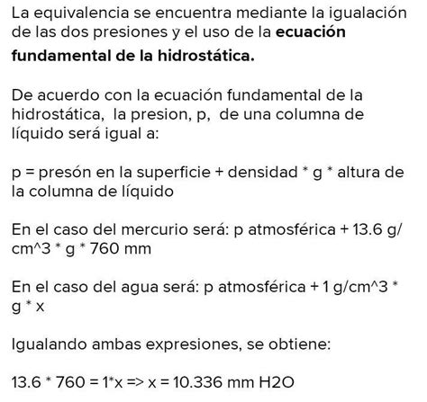 Qué Altura Debe De Tener Una Columna De Agua Para Ocasionar La Misma Presión Que 76cm De