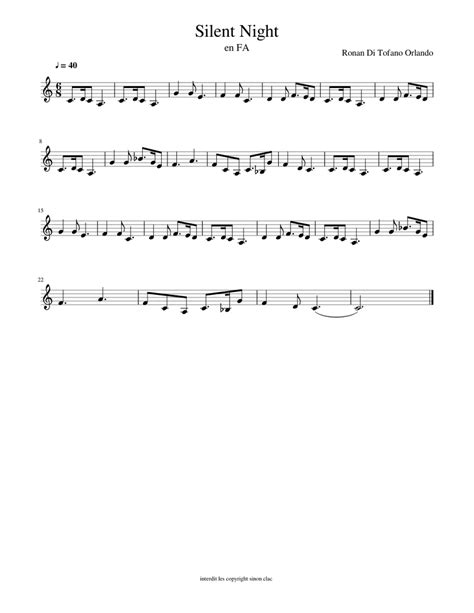 Silent Night Parrtition En Fa Sheet Music For French Horn Solo