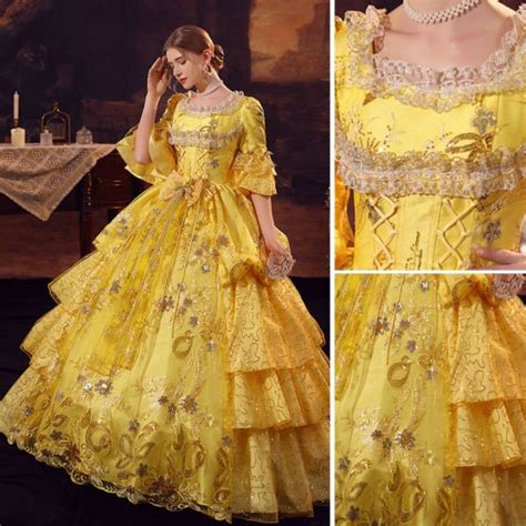 Vintage Retro Medieval Yellow Prom Dresses 2022 Ball Gown Scoop Neck