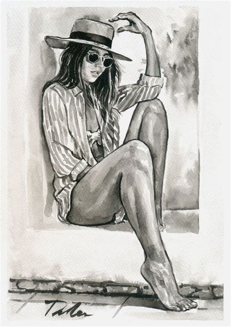 Holidays In Greece 2022 Ink Drawing By Tashe Ink Drawing Female