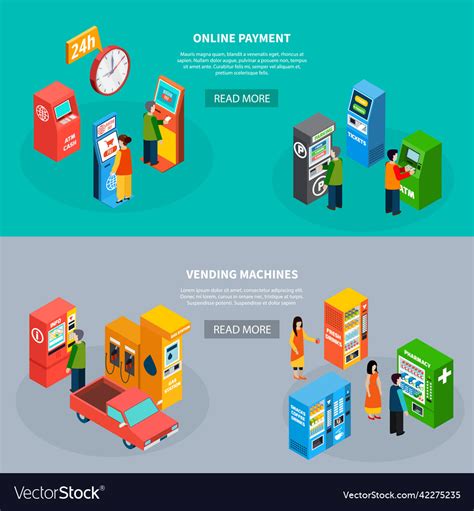 Vending Machines Isometric Banners Set Royalty Free Vector