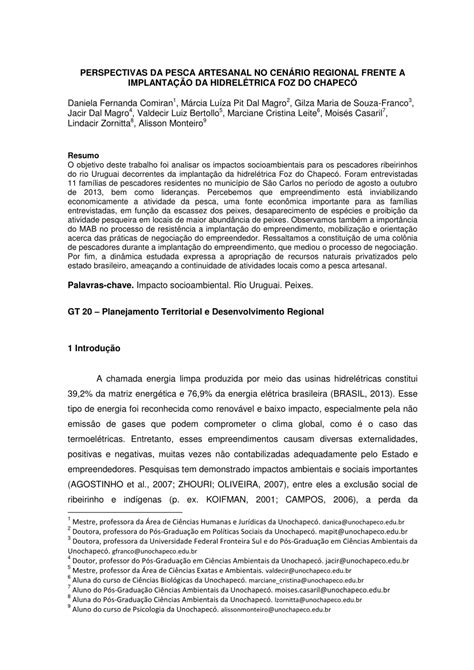 Pdf Perspectivas Da Pesca Artesanal No CenÁrio Regional Frente A