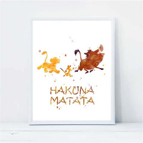 Hakuna Matata Print Pumbaa Timon Simba Watercolor Painting The Lion