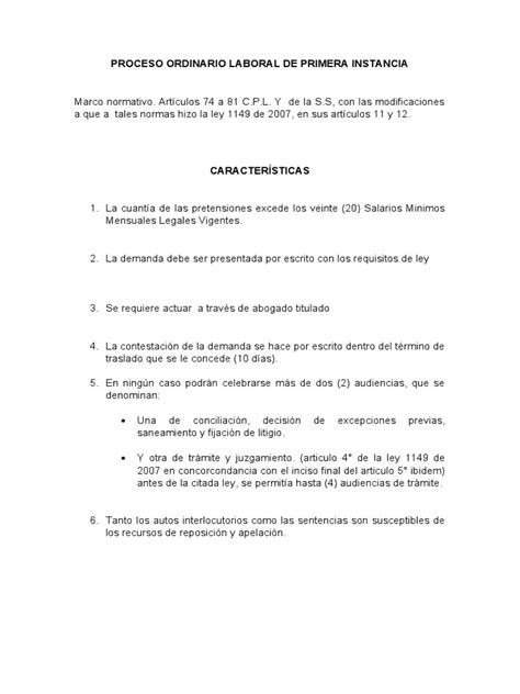 Proceso Ordinario Laboral De Primera Instancia Trabajo De Prolaboral