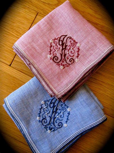 Vintage Monogrammed Hankies H 1 Red 1 Blue Etsy Vintage Monogram