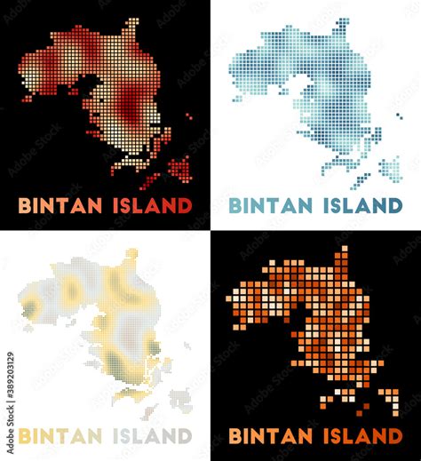 Bintan Island map. Collection of map of Bintan Island in dotted style. Borders of the island ...