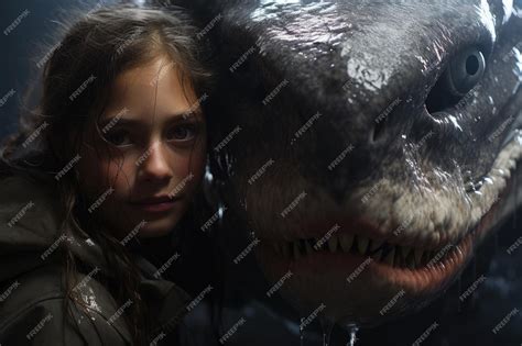 Premium AI Image | A girl next to a dinosaur