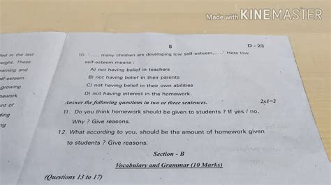 9th Class English Final Exam Question Paper Sa2 2019 Youtube