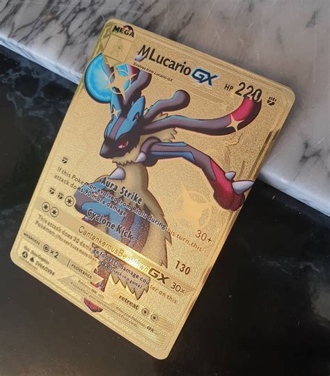 Oro Mega Lucario Gx Pokemon Card Shiny Ex Custom Made Metal V Etsy México