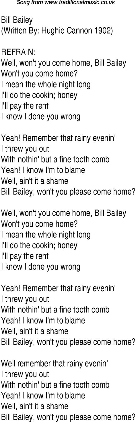 1940s Top Songs Lyrics For Bill Bailey