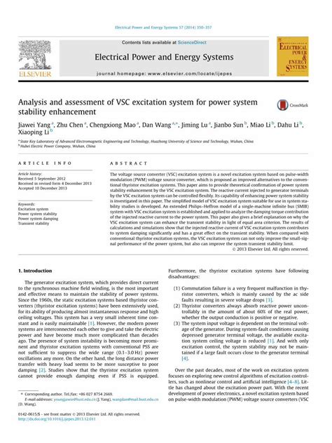 Pdf Analysis And Assessment Of Vsc Excitation System For Power System