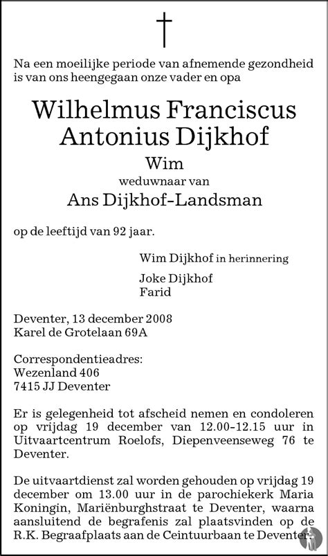 Wilhelmus Franciscus Antonius Wim Dijkhof 13 12 2008