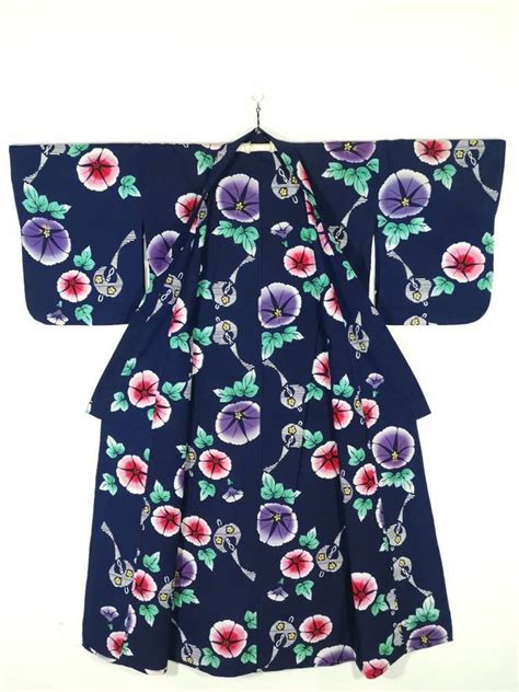 Japanese Kimono Robe Blue Floral Cotton Kimono Dress Floral Etsy