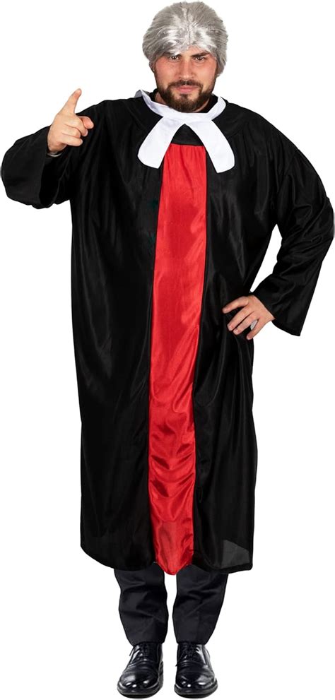 LOVETRENDS Judge Costume - Long Black and Red Robe with White Jabot Collar - Adults Magistrate ...