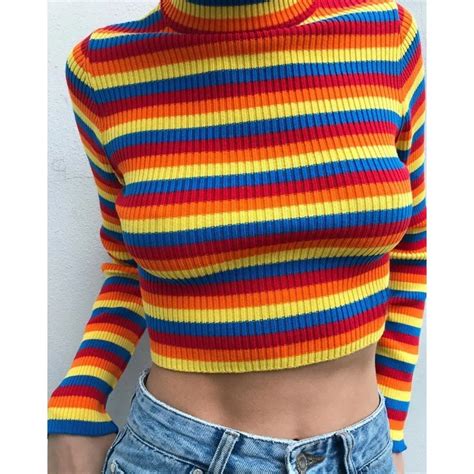 Muxu Rainbow Striped Long Sleeve 2018 Autumn And Winter New Woman Clothes Sweater Sueter Mujer