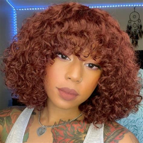 Joedir Hair Short Curly Wig With Bangs Human Hair For