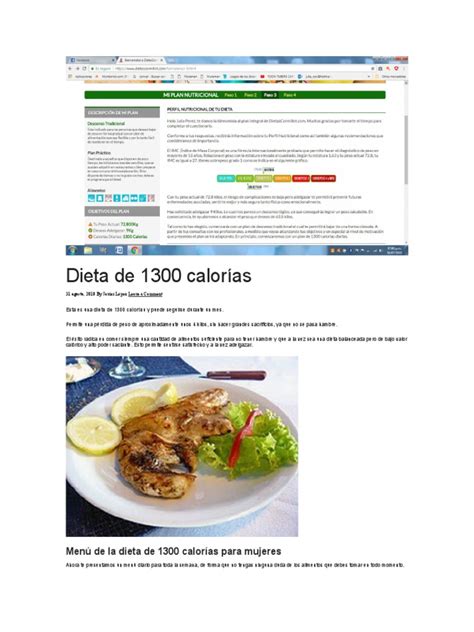 Dieta De 1300 Calorías Pdf Dieta Almuerzo