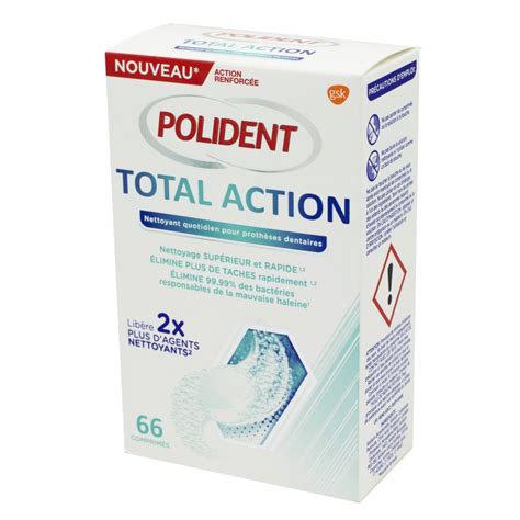 POLIDENT Total Action 66 Comprimés Nettoyant Quotidien pour Prothèses